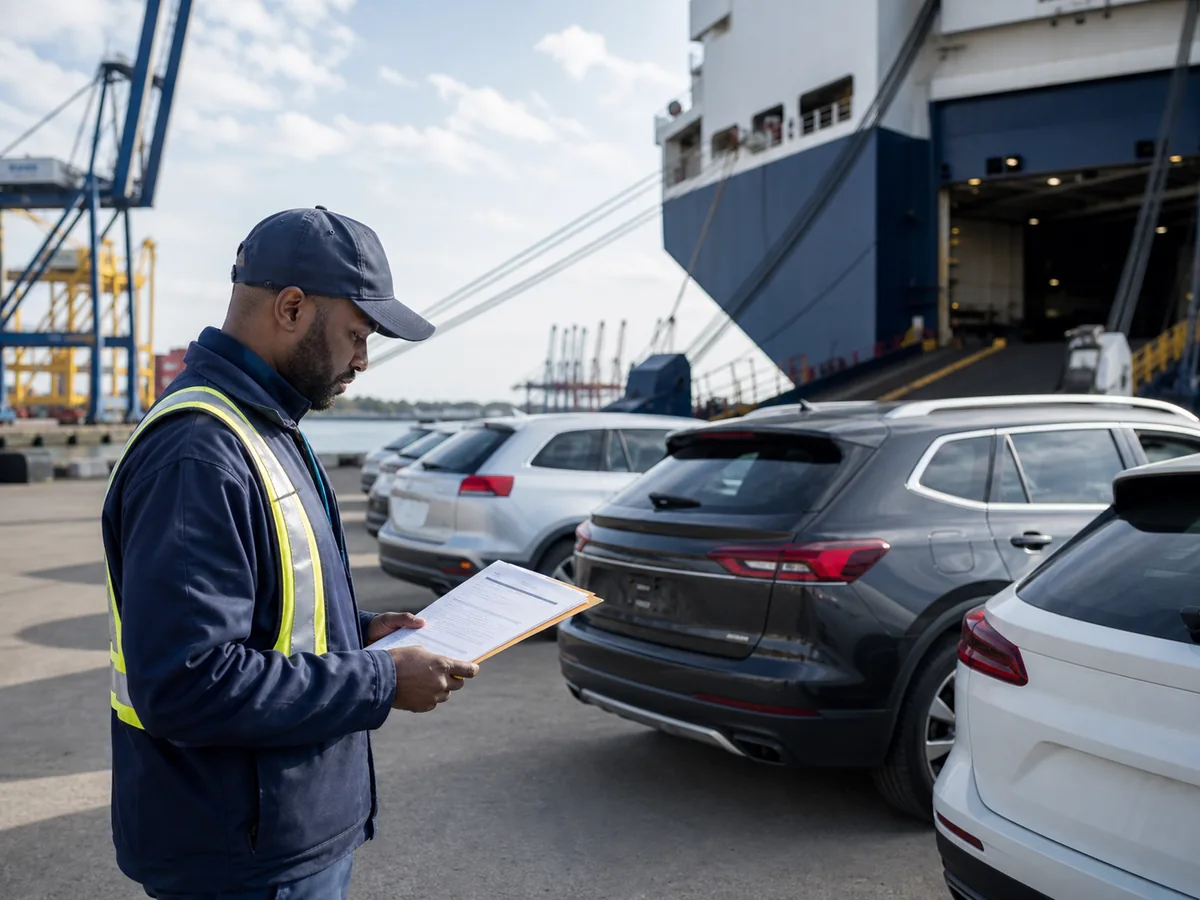 Vehicle logistics at an international terminal
